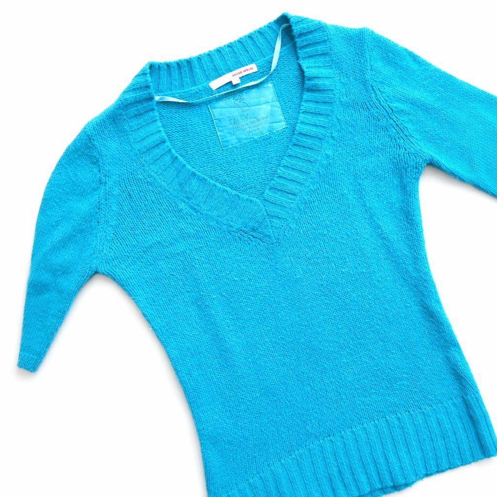 Tops: Damen Strickpulli Türkis V-Ausschnitt XS/34 – Gebraucht aus Fully von VaneaSelection 4
