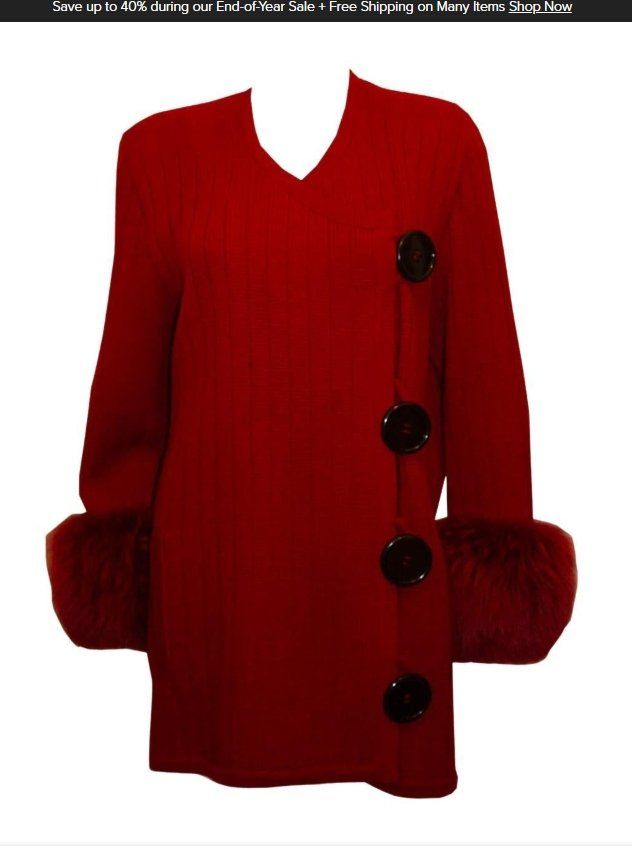 Fox Giacche: Vintage Harrods Red Wool Knit Jacket with Fox Cuffs – Usato da Obergösgen venduto da crystalfox 1