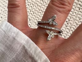 Bague papillon en acier inox et zirkon