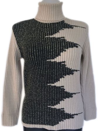 Pullover beige Gr. M/L mit Lurexeinsatz schwarz 1960s