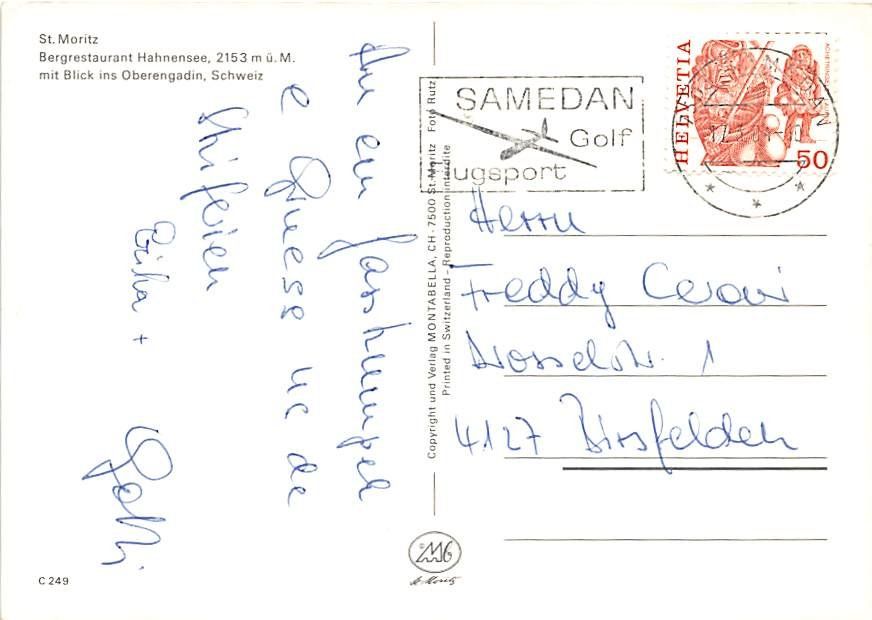 Cartoline postali: GR - St. Moritz, Bergrestaurant Hahnensee – Usato da Ottikon b.Kemptth. venduto da Neptun1974 1