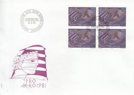 1981 Pro Aero FDC Viererblock Zeichnung Hans Erni Luzern