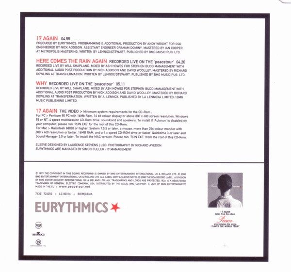 CD: EURYTHMICS (CD-Single) 17 Again  TOP-ZUSTAND! – Usato da Zürich venduto da Tarafo5 1