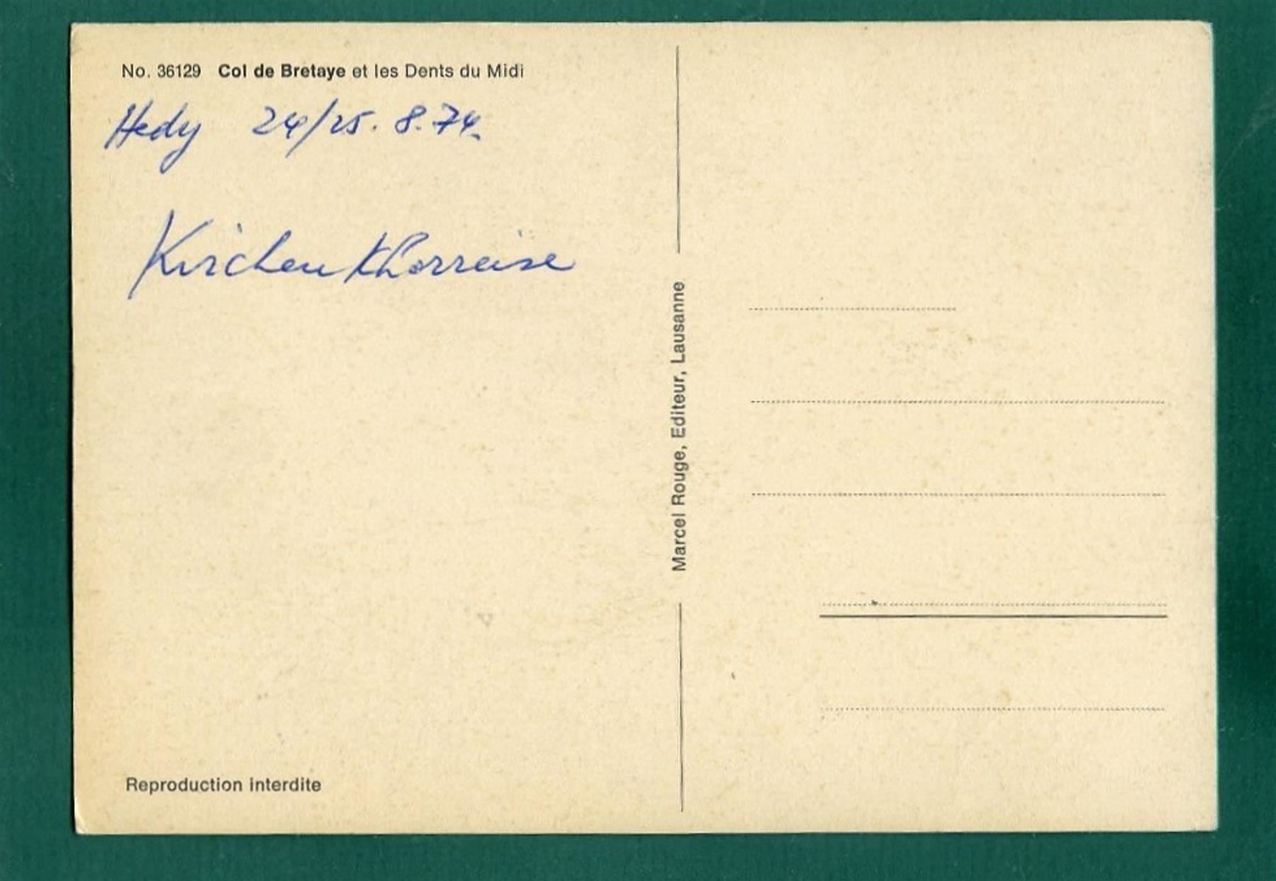 Cartoline postali: Col de Bretaye, 1974, ungelaufen, Grossformat – Usato da Sargans venduto da Hausi1951 1