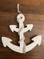 Maritime Deko-Anker weiss, Holz mit Seil