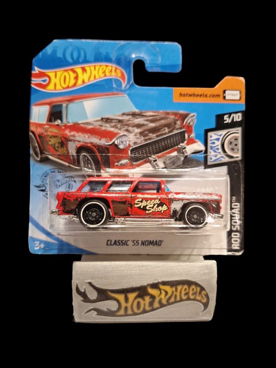 Hot Wheels 2019 #183 Rod Squad 5/10, Classic '55 Nomad, Color Acquamarina/ruggine, 1:64
