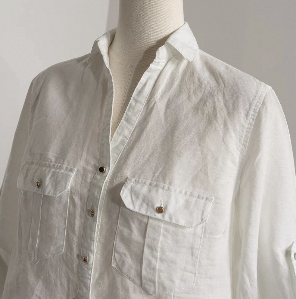 Camicette: Weißes Damen-Leinenhemd, Größe M, 100 % Leinen – Nuovo e nell'imballaggio originale da Veyras venduto da ValClasse 5