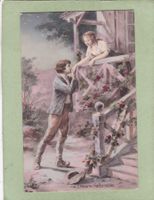 Kitsch Paar Frau Mann Blumen l' heure favorable 1918