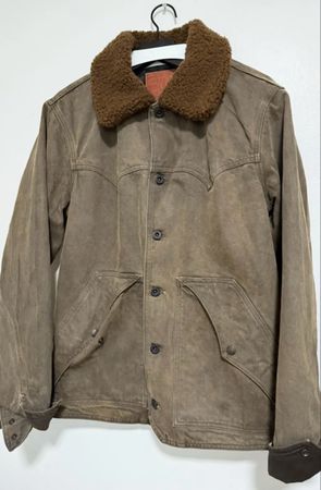 Double RL Fleece Collar Brown Denim Jacket (XL)