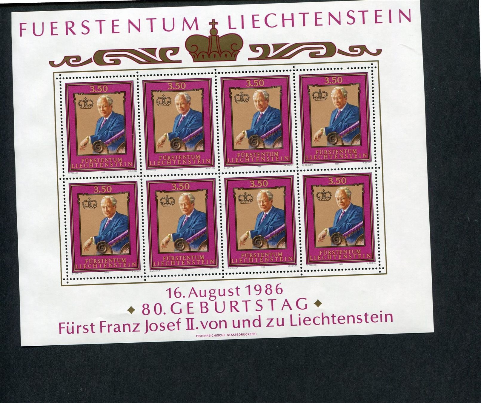 Tutti i francobolli: 1986 80. Geb. Fürst Kleinbogen postfr. – Nuovo (secondo la descrizione) da Winterthur venduto da Kyoung
