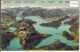 Rigi-Panorama mit Vierwaldstättersee - Litho