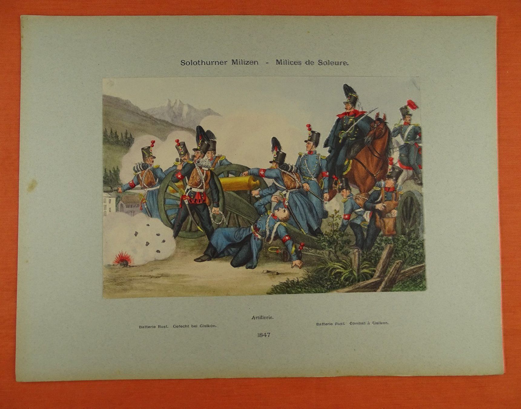 Grafica & Litografie: SOLOTHURNER MILIZEN LITHOGRAPHIE UM 1890 – Usato da Grüningen venduto da Kartensammler 1