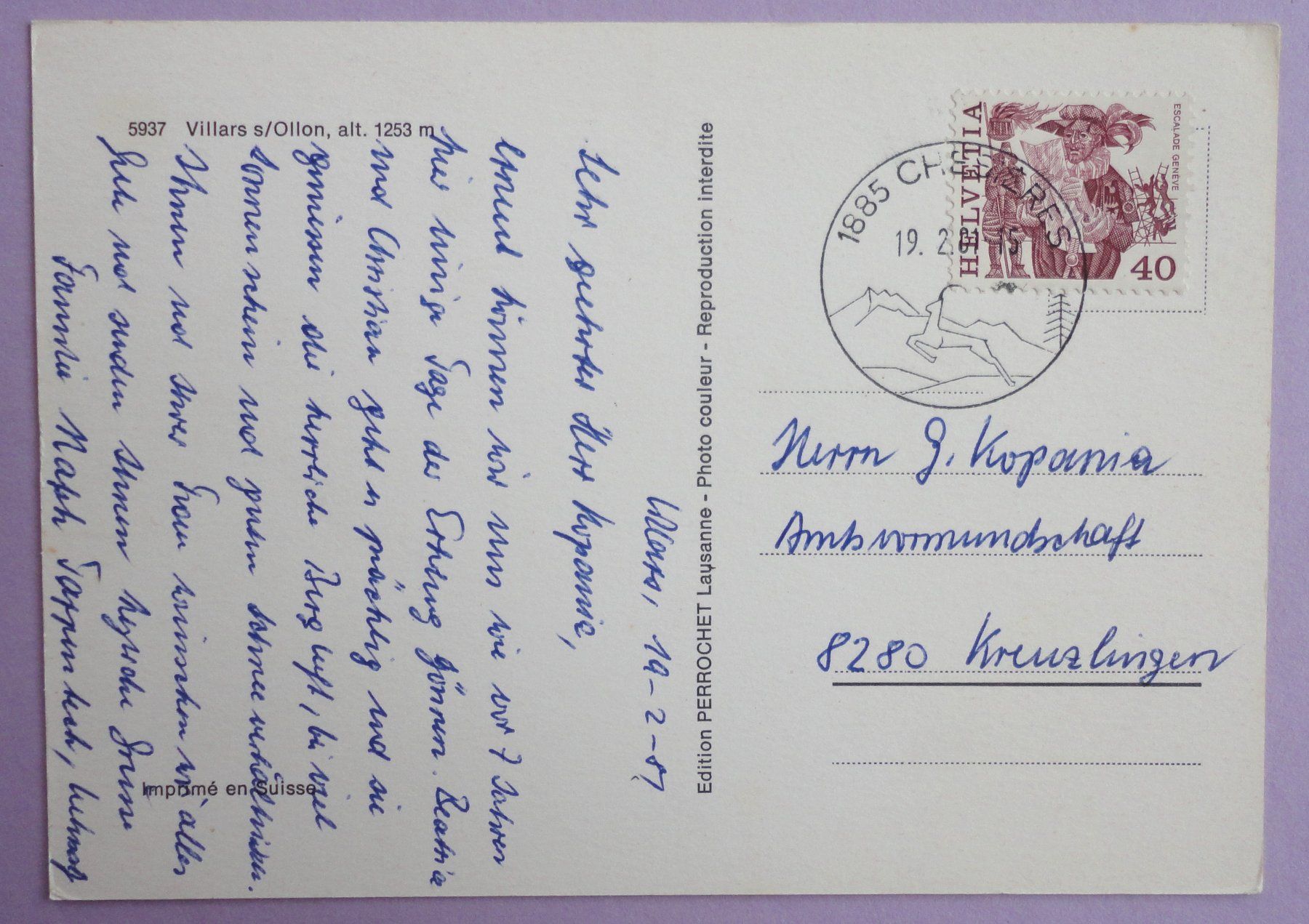 Cartoline postali: Villars s/Ollon, alt. 1253 m – Usato da Fétigny venduto da Billy2miny 1