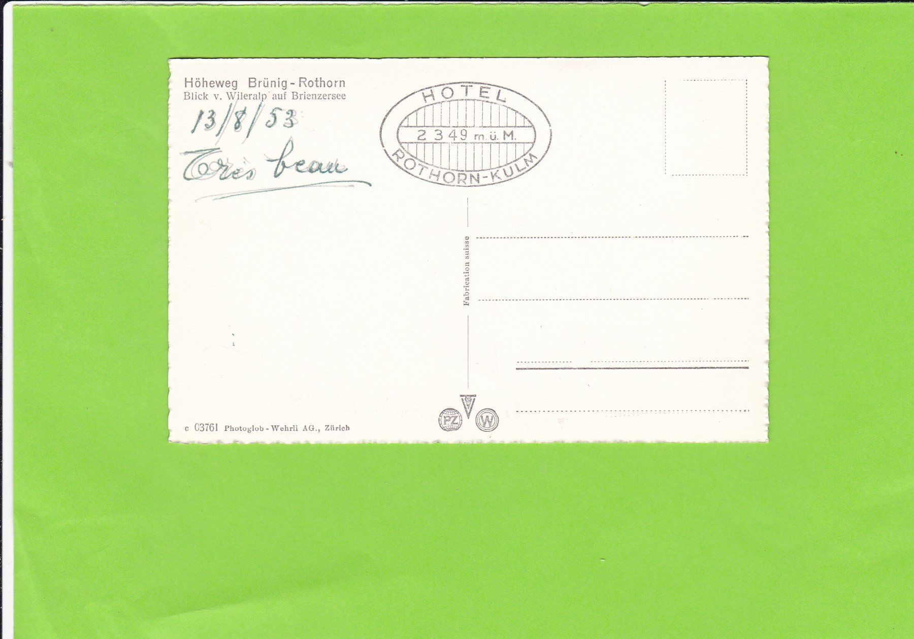 Cartoline postali: Höheweg Brünig-Rothorn – Usato da St. Peterzell venduto da neckertal 1