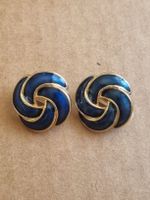Elegante Ohrclips, marineblau/goldfarben, vintage 
