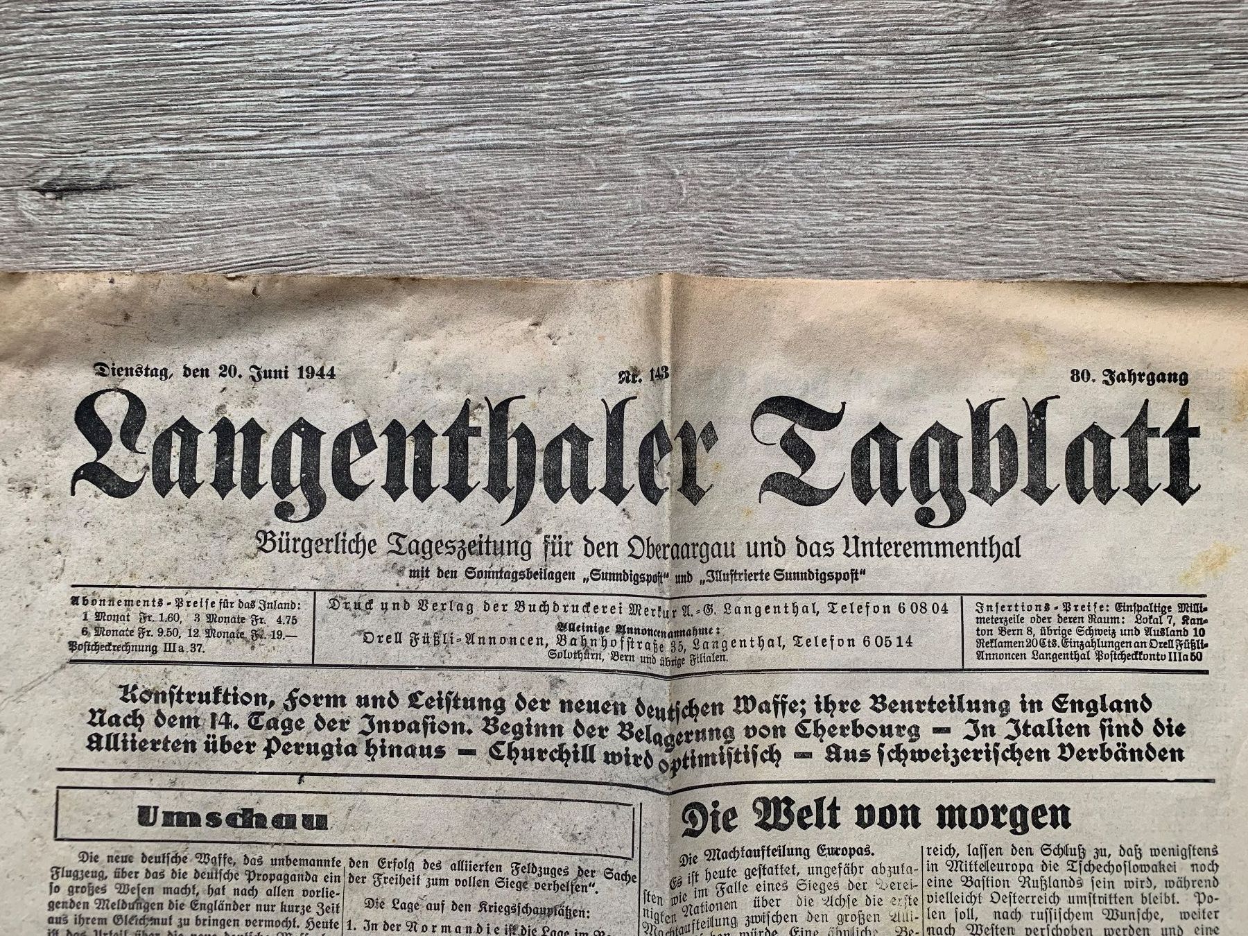 Zeitschriften & Magazine: Langenthaler Tagblatt von 1944 – Gebraucht aus Langenthal von Brunnbach 1