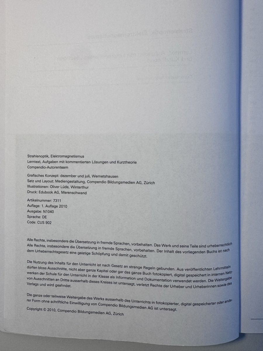 Bücher: Strahlenoptik, Elektromagnetismus - compendio Verlag – Gebraucht aus Untervaz von NinaStoe 1