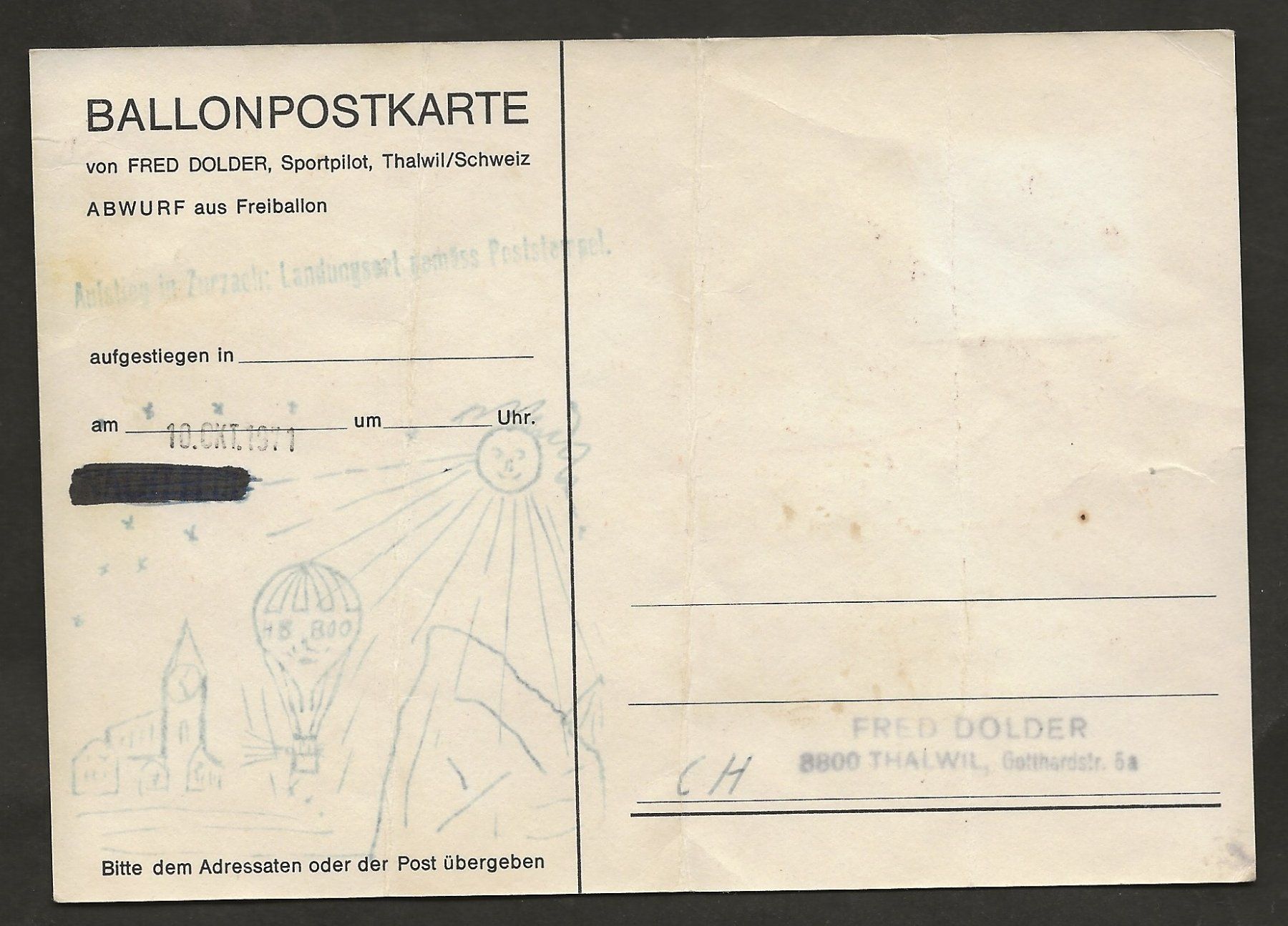 Tous les timbres: Ballon Abwurf 1971 Schweiz Luftpost – D'occasion à Au ZH par xelagreb01 1