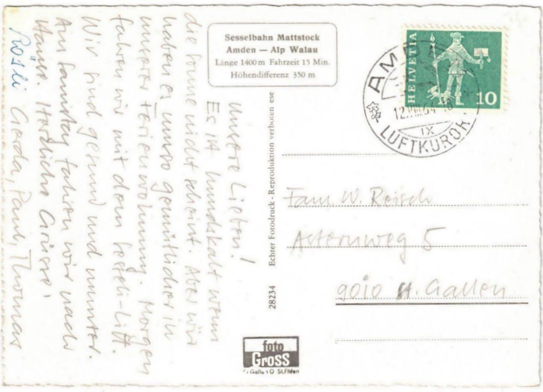 Cartoline postali: Amden - Sessellift Mattstock – Usato da Binningen venduto da Mountainrider 1