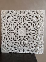 Pannello decorativo murale intagliato legno bianco 60x60