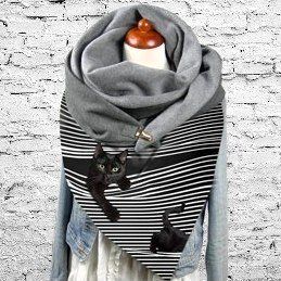 🐾 🐱 Plüsch-Dreieck-Wickelschal mit "CAT PRINT" 😺🐾