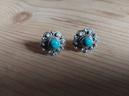 Ohrstecker 925 Silber mit Türkis Blume neuwertig