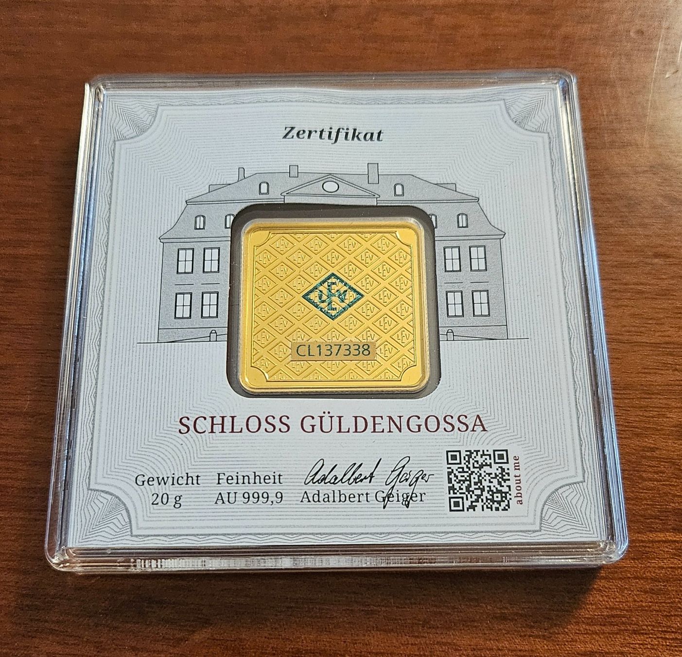 Metalli preziosi: ** GOLDBARREN 20gr 999,9 Quadrat eingekappselt ** – Nuovo e nell'imballaggio originale da St. Margrethen SG venduto da Relsi53 3