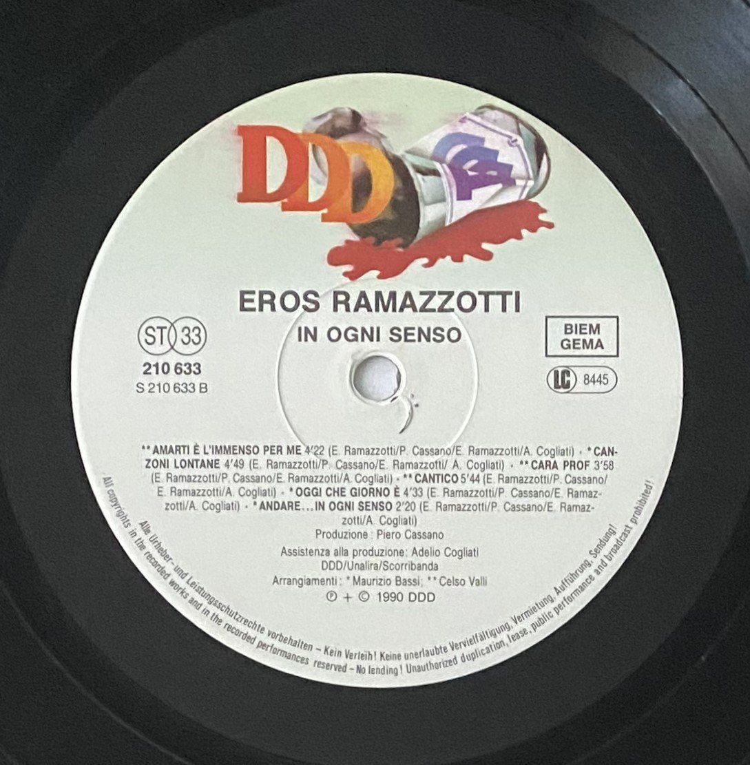 Dischi in vinile: Eros Ramazzotti, In Ogni Senso – Usato da Flums venduto da Empe1 5