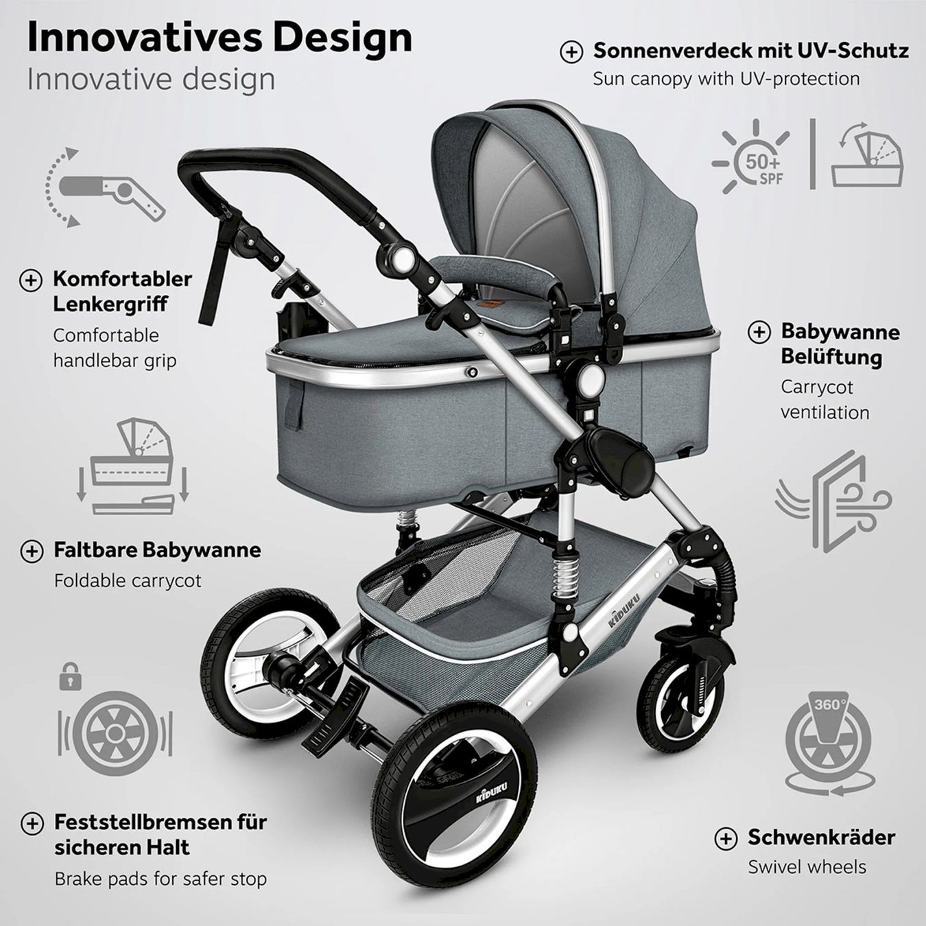 Carrozzine: KIDUKU Kombi-Kinderwagen GRAU/SILBER – Nuovo e nell'imballaggio originale da Bottighofen venduto da zaap 1