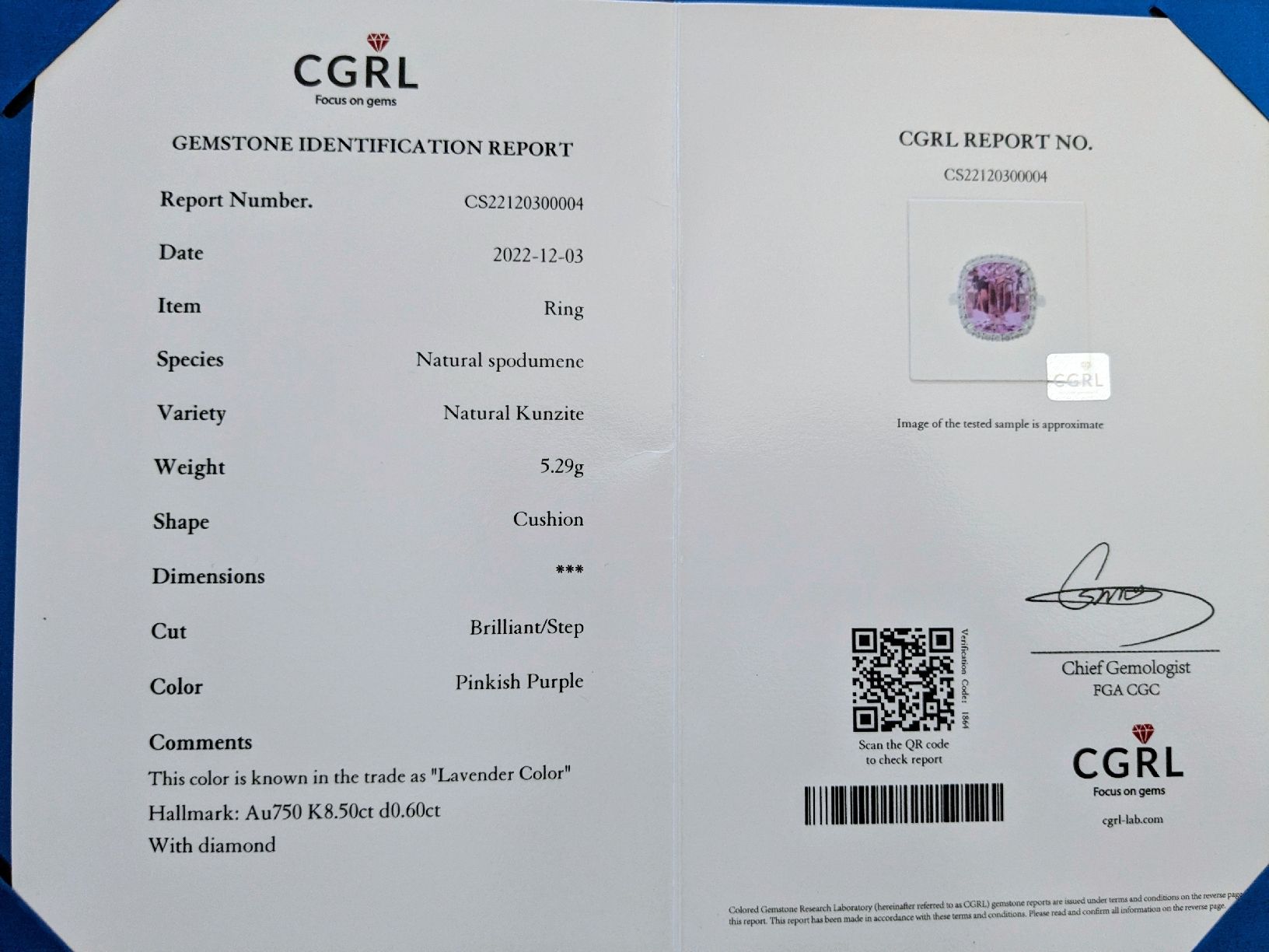 Anelli: Kunzite and diamond ring white gold certificate – Usato da Kloten venduto da nad_ys78 1