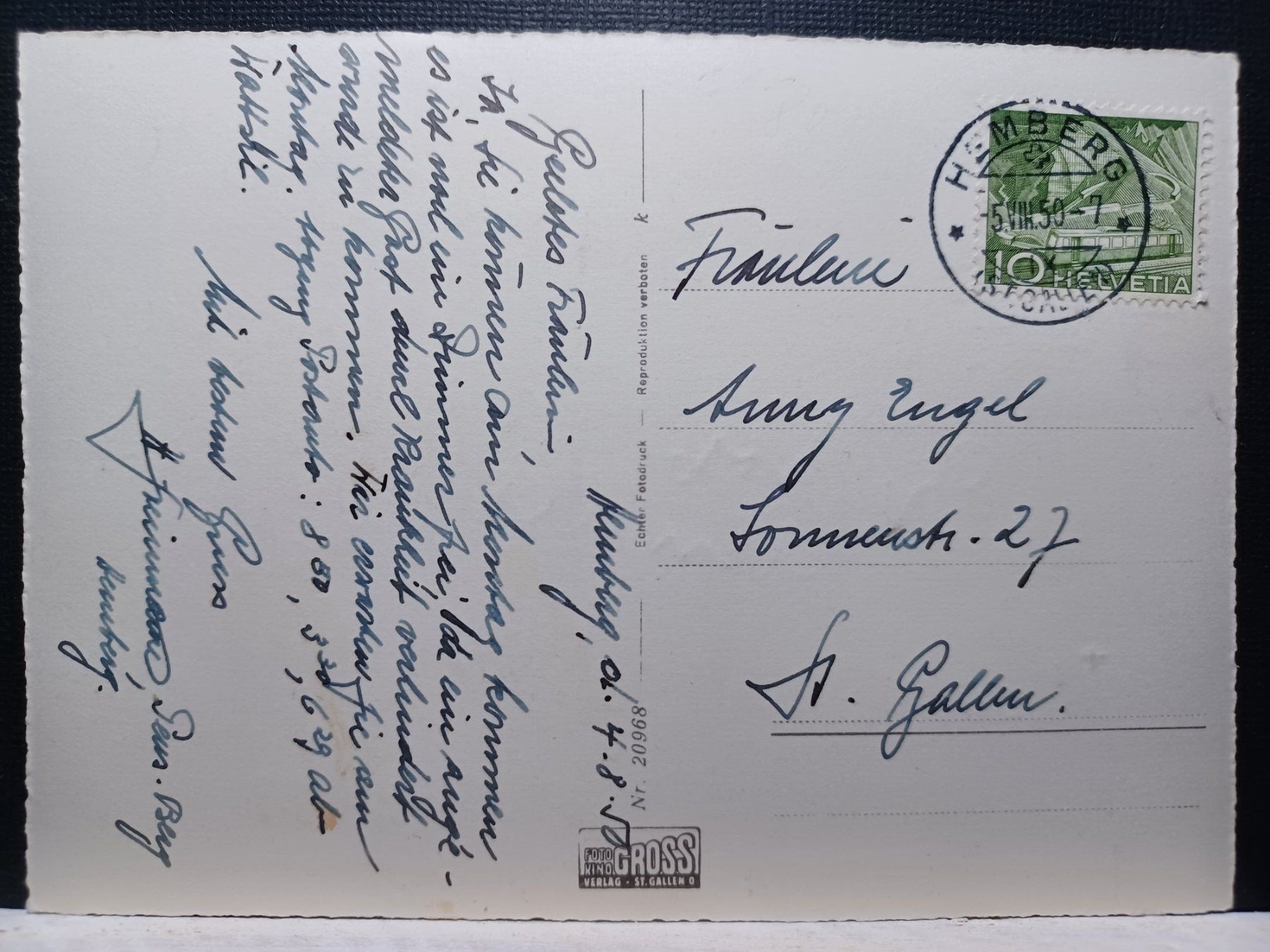 Cartoline postali: SG, No.20968, Hemberg, Toggenburg, 1950 – Usato da Aarau Rohr venduto da mgvw 2