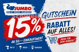 Jumbo 15% Rabatt Gutschein auf alles - ab Fr. 50.--