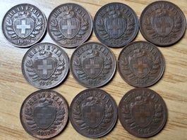 2 Rappen 1929/41 - Lot 10 Stück!