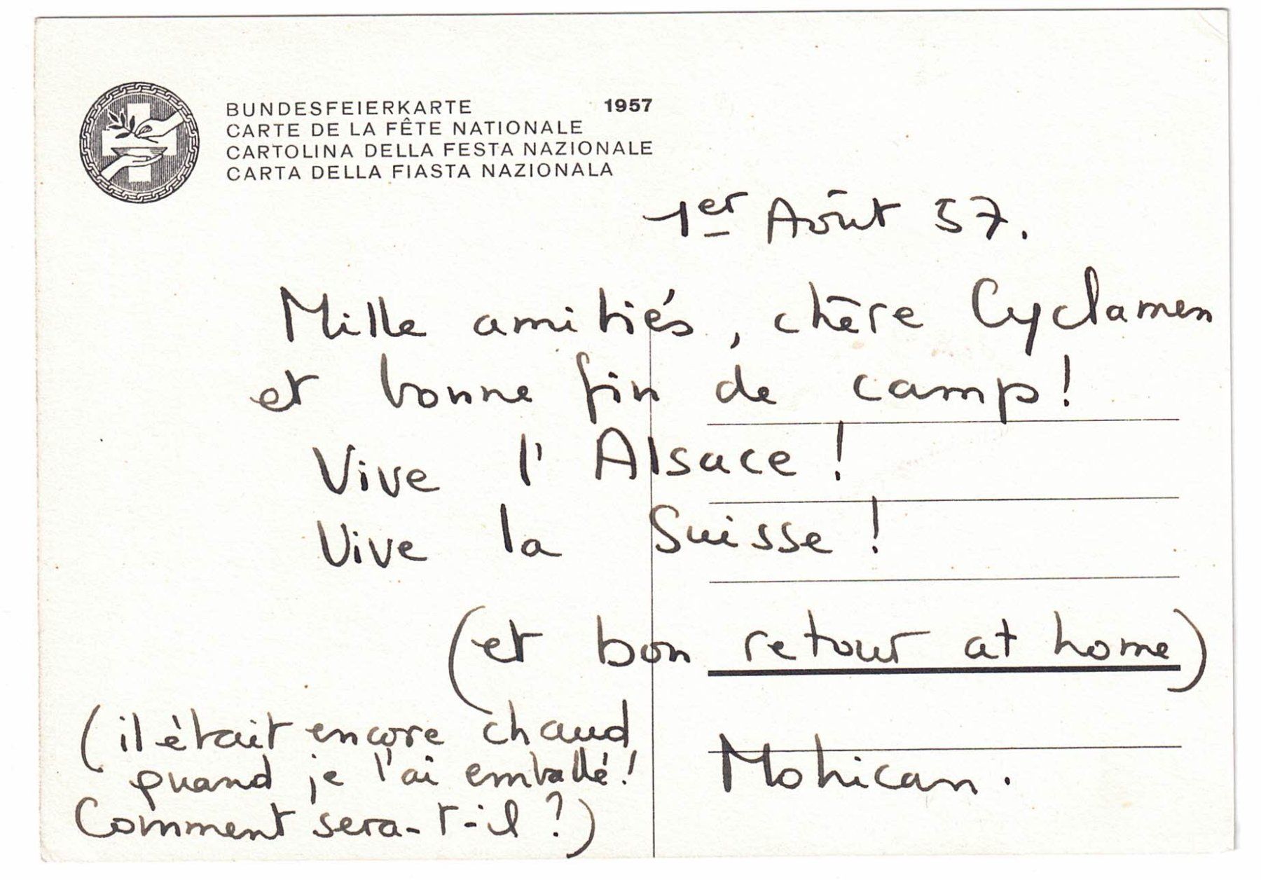Cartoline postali: Bundesfeierkarte 1957 – Usato da Ebnat-Kappel venduto da fli_h5kc 1