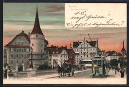 Luzern, Seebrücke mit Strassenbahn und 