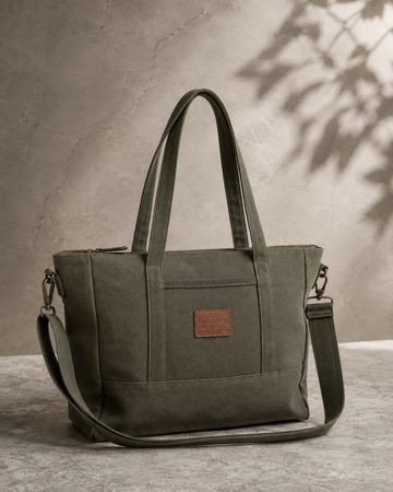 Damen Canvas Tasche Khaki Schultertasche Henkeltasche Neu