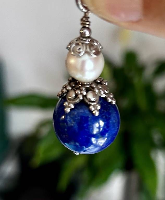 Pendentifs: anhänger mit lapislazuli silber und perle – Neuf avec emballage d'origine à flims dorf par schmetterling61281 1