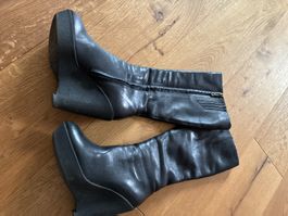 Stylische Winterstiefel, Schwarz Leder, Mit Fell, 38/39