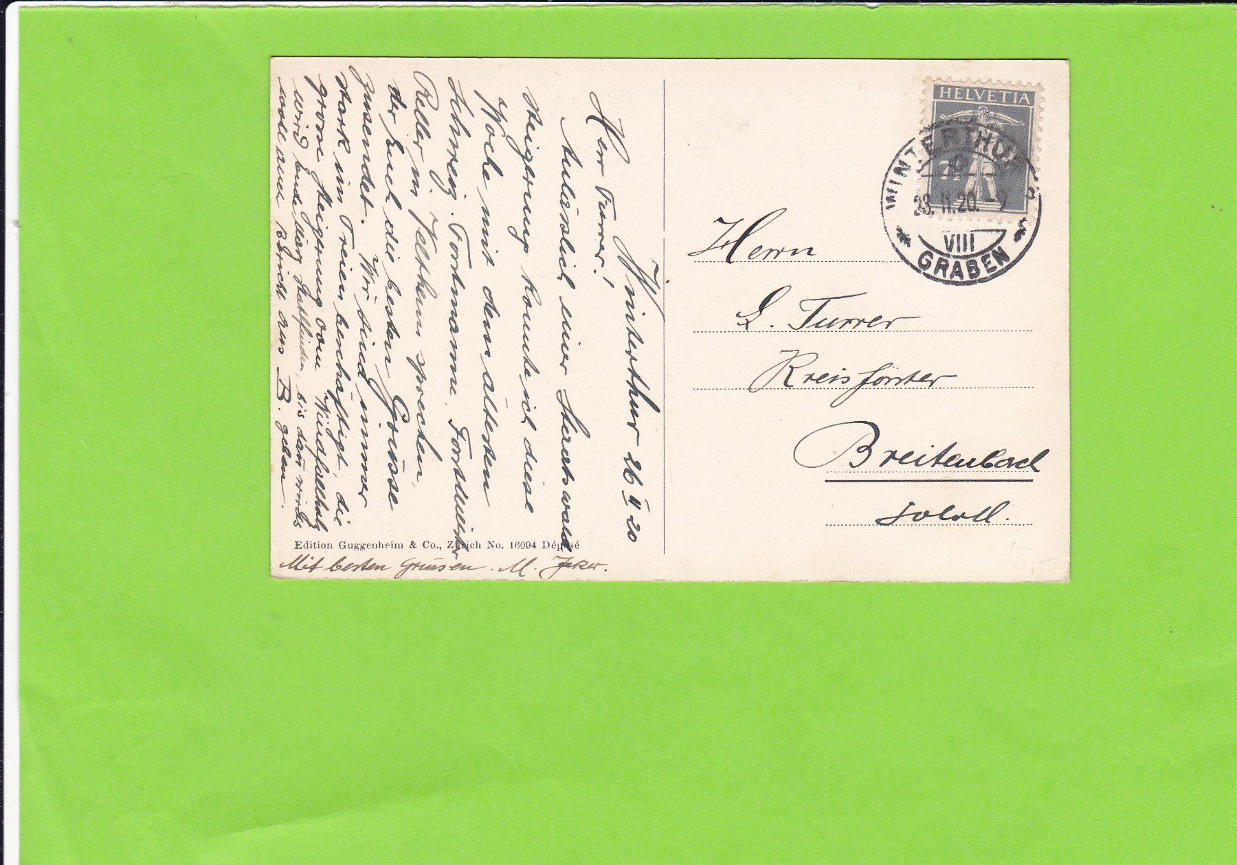 Cartoline postali: Winterthur-Stadtgarten 1920--Edition Guggenheim – Usato da St. Peterzell venduto da neckertal 1