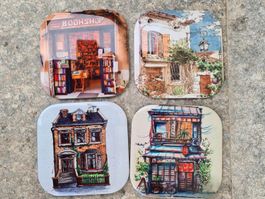 4 er Set stylischer Glasuntersetzer Vintage Muster 9x9 cm