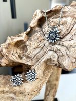 Neues Edelweiss Schmuckset Kette & Ohrstecker Silberlook