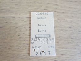Billett Tenero-Luino, gestempelt 22.04.87, Kleberesten auf R