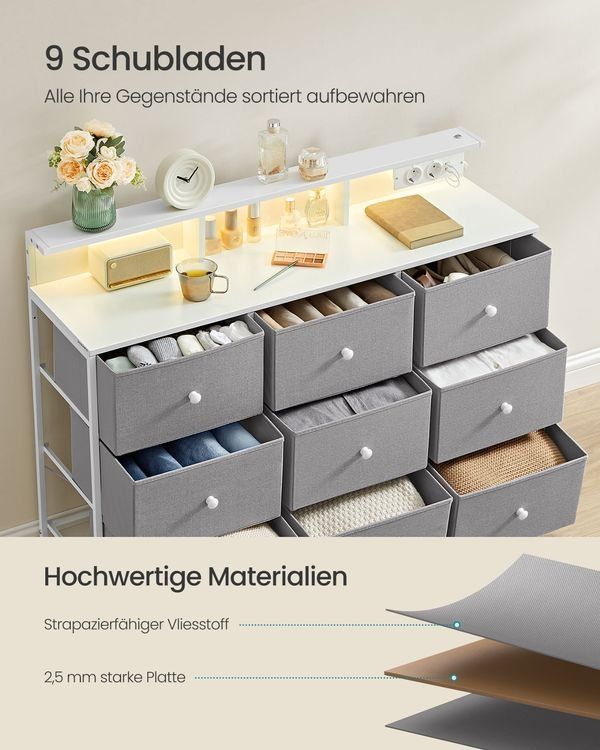 Kommoden: Kommode 9 Schubladen LED Steckdose 114x84 cm MELIOR – Neu und originalverpackt aus Lachen SZ von MAMORU-MOEBEL 3