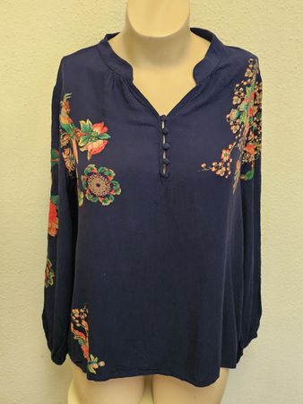Desigual Damen Bluse Tunika – Dunkelblau mit floralem Print 