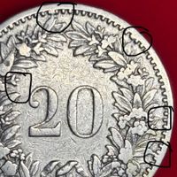 10 Abart 20 Rappen Schweiz 1897 mehrere Stempelrisse