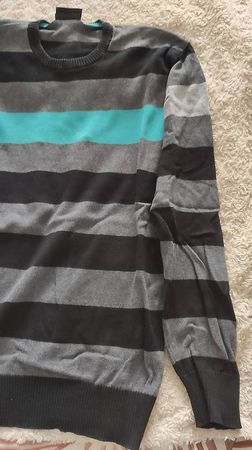 Herrenpullover gestreift Gr. M schwarz/grau/türkis
