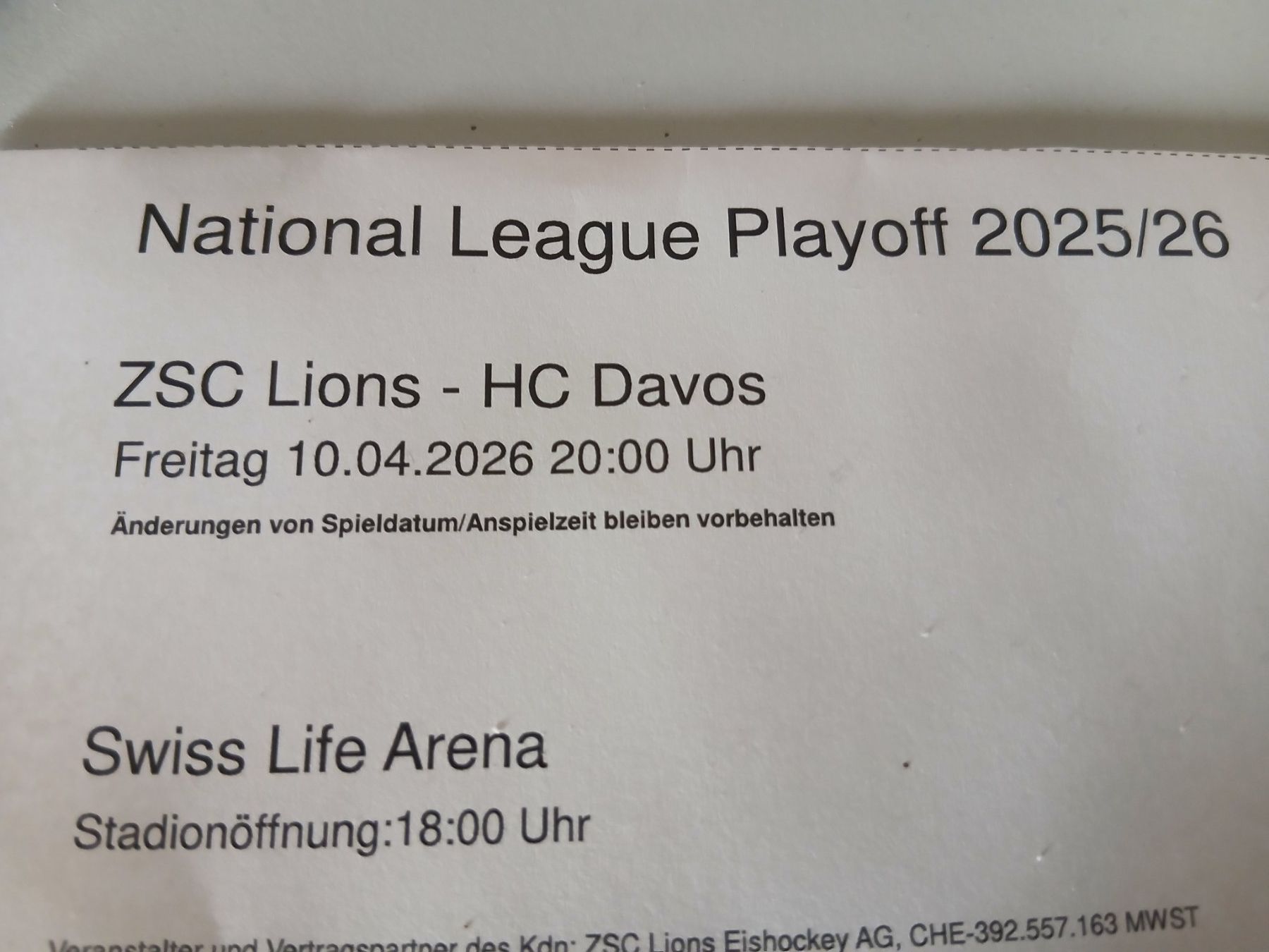 Tickets: ZSC Ticket am 10.4.26 – Neu (gemäss Beschreibung) aus Oberglatt ZH von Sandro0124