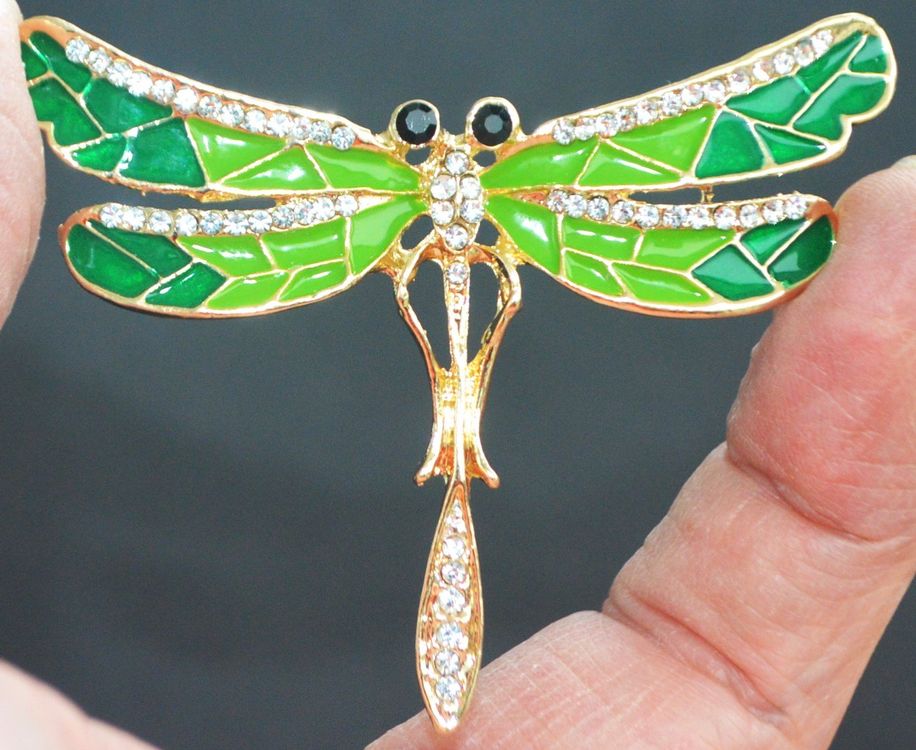 Libellen Brosche Grün - Edelstahl Schmuck Insekten Accessoire