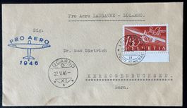Schweiz 1946 Pro Aero Lausanne-Locarno Luft-postbeleg