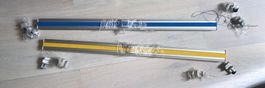Plissee's, Raffrollos, gelb und blau, komplettes Set